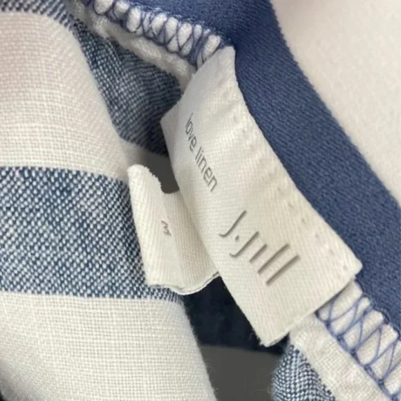 J. Jill Love Linen Blue White Stripe Button Skirt - Picture 2 of 5